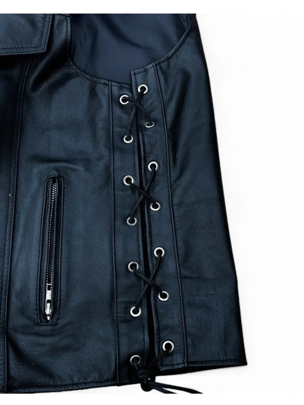 ALLSTATE LEATHER Black Leather Denim Style Biker Motorcycle Vest Size 44